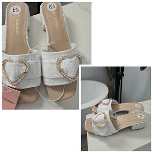 Juicy Couture Emmie White Sandals with Rhinestone Heart Accent